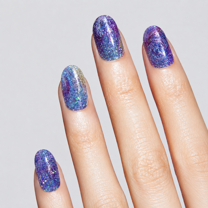 Blue Aurora Nail Art Detail - Blue Holographic Glitter Gel Nail Stickers UV Light