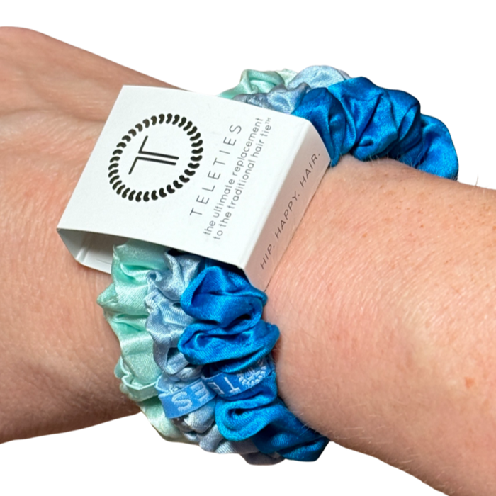 TELETIES Silk Scrunchie, silk scrunchie, Blue My Mind scrunchie, small silk hair tie, silk hair tie for thin hair, hair damage prevention,