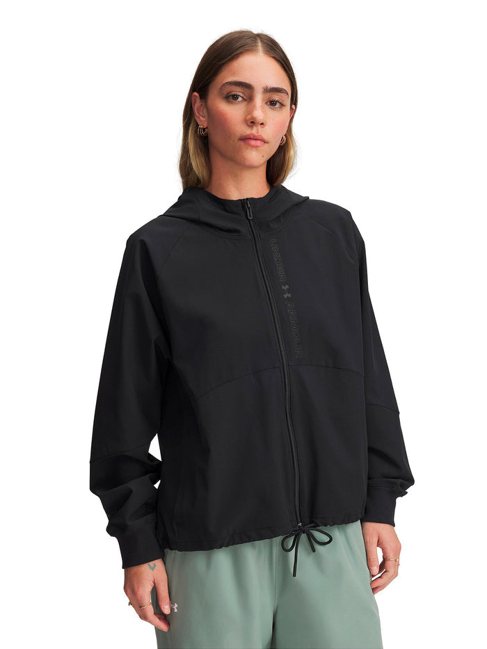 UA Woven Full-Zip negro para mujer