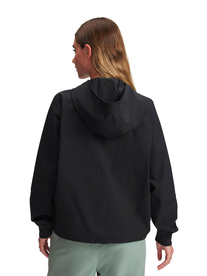 UA Woven Full-Zip negro para mujer