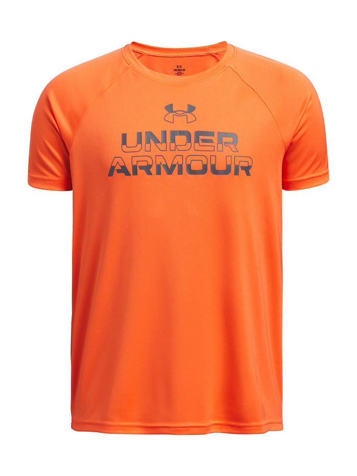 Polera manga corta Under Armour tech split naranjo para niño