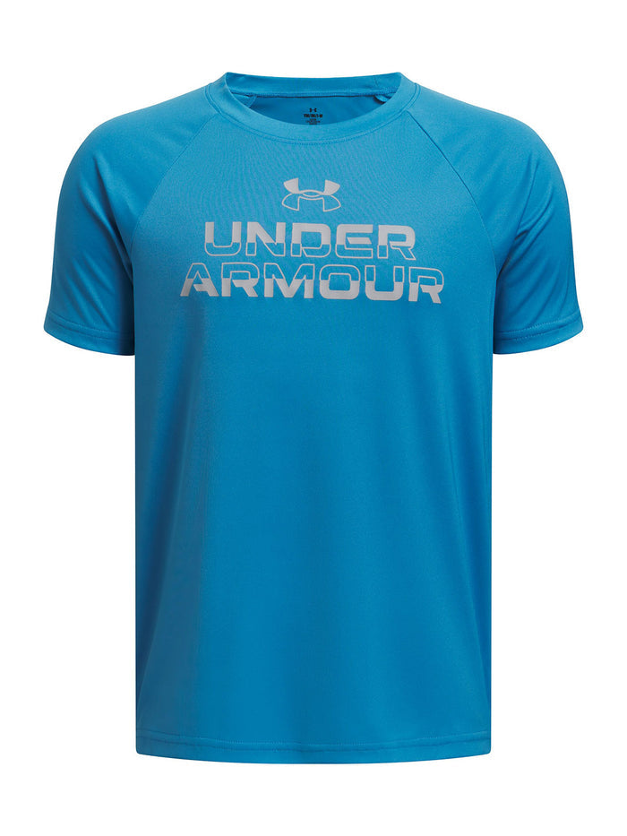 Polera manga corta Under Armour tech split azul para niño