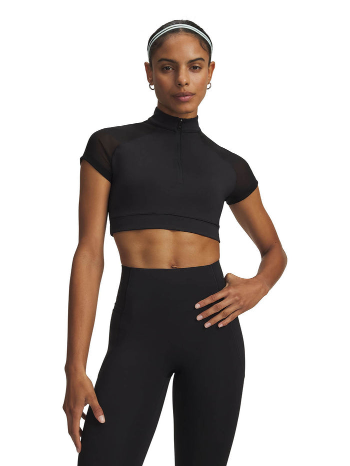 UA Vanish Elite Polera manga corta Crop negro para mujer