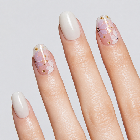 Purple Floral Gold Foil Sheer Gel Nail Stickers